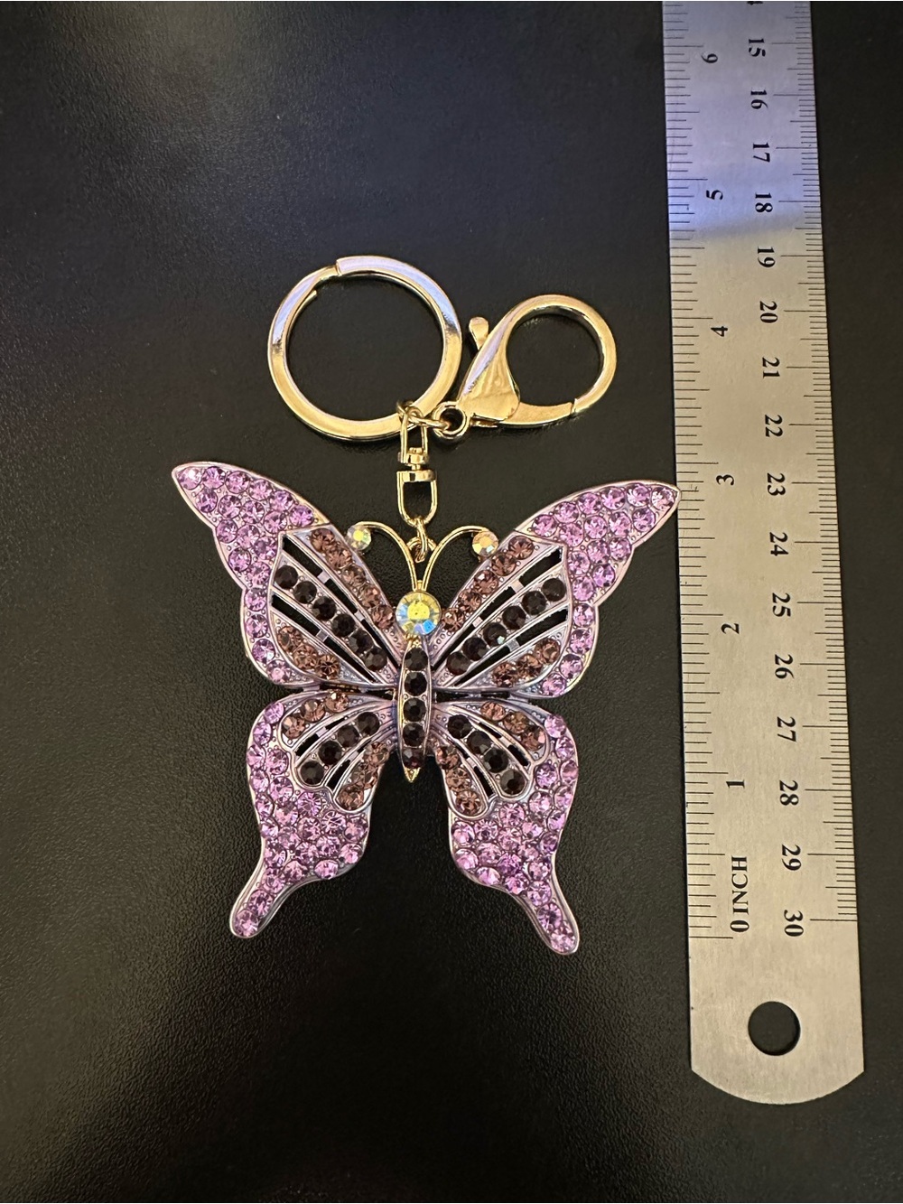 Rhinestone Butterfly Keychain - Purple Crystal Accent